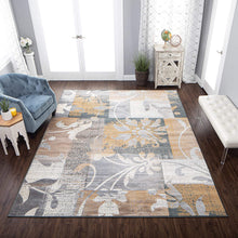 Floral Patchwork Design Camel Beige Grey Ivory Area Rug