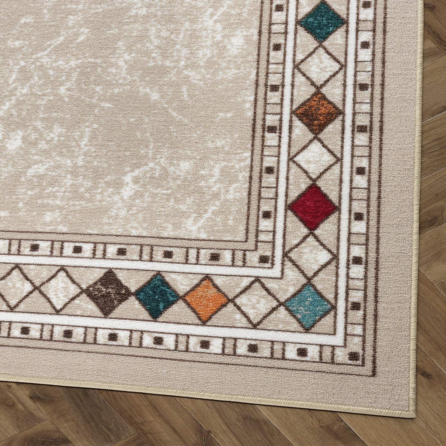 Antep Rugs Alfombras Modern Bordered 2x4 Non-Skid (Non-Slip) Low Profile Pile Rubber Backing Kitchen Area Rugs (Beige, 2'3 x 4')