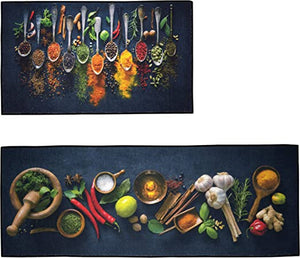 UpNUpCo Artistic and Colorful Kitchen Rugs Kitchen Mats for Floor Non Slip Kitchen Rugs and Mats Kitchen Mat Set Farmhouse Kitchen Rugs Thickness=1/3inch - Spicy Art - 2 Pieces - 30"x17" + 47”x17