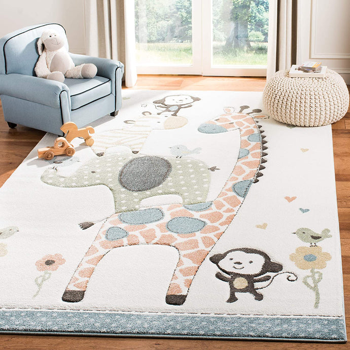 Carousel Kids Collection CRK120A Animal Nursery Playroom Area Rug,Ivory