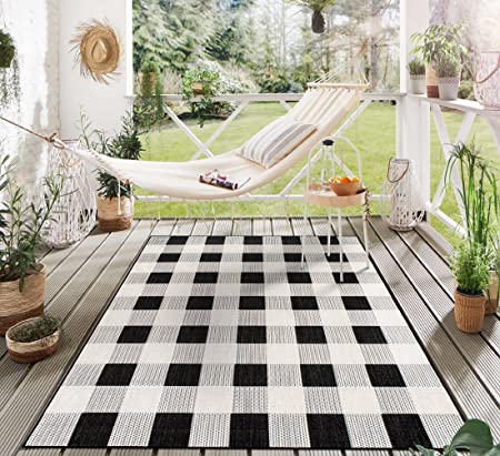 Rugshop Plaid Checkered Flatweave Non-Shedding Backyard Patio Deck Indoor/Outdoor Area Rug 7'10