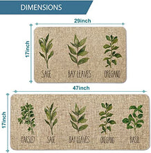 Artoid Mode Parsley Sage Oregano Basil Bay Leaves Decorative Kitchen Mats Set of 2, Seasonal Holiday Party Low-Profile Floor Mat for Home Kitchen - 17x29 and 17x47 Inch