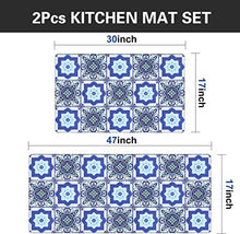 AGELMAT Kitchen Mat,2PCS Boho Kitchen Rug and Mats Memory Foam Comfort Floor Mat, Non-Skid Area Rug Water & Oil Proof Throw Carpet for Kitchen Laundry Sink Blue