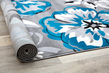 Gray/Grey Teal Blue White Floral Area Rugs