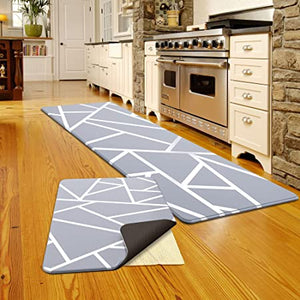 Kitchen Rugs and Mats Anti Fatigue for Floor Non Slip 2 Piece Set 17.7" Wide 0.47" Thick Kitchen Runner Cushioned PVC Memory Foam Waterproof Mats for Kitchen Sink Office (Dark Brown with Rug Pads)