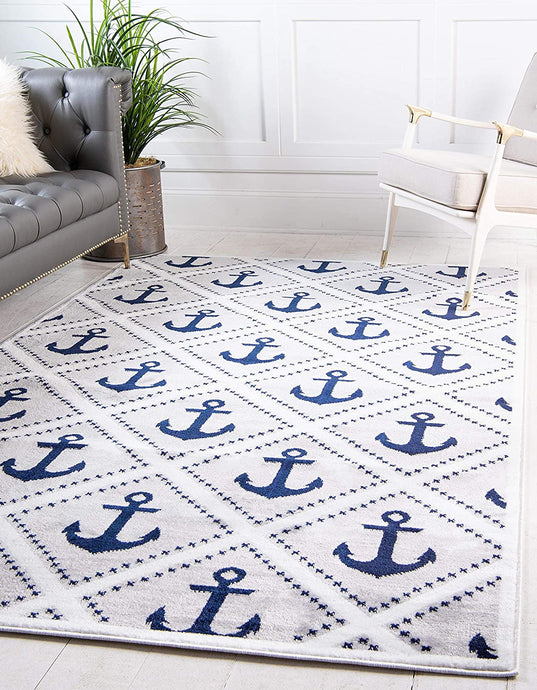 Loom Metro Collection Modern Nautical Geometric Anchor Gray Soft Area Rug