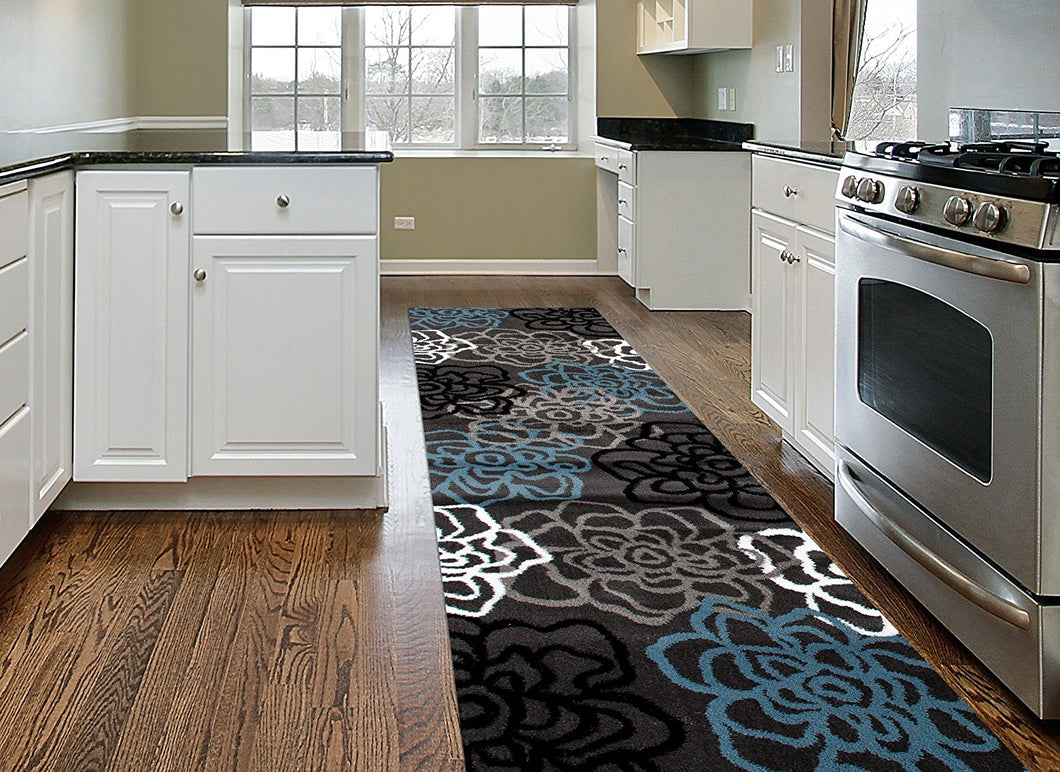 Floral Gray Blue Area Rug