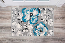 Gray/Grey Teal Blue White Floral Area Rugs