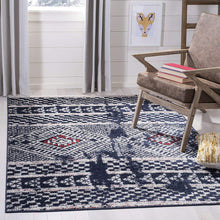 Adirondack Collection ADR202N Modern Boho Distressed Non-Shedding Stain Resistant Living Room Bedroom Area Rug Square, Navy / Light Grey