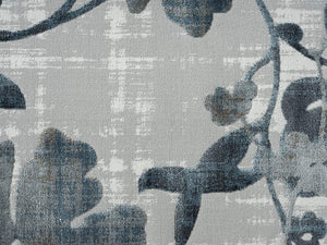 Modern Grey and Blue Floral Area Rug