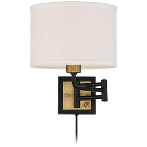 Joelle Black and Antique Brass Swing Arm Plug-In Wall Lamp