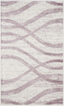 Modern Wave Distressed Soft Area Rug. Cream / Purple
