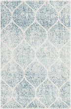 Geometric Trellis Distressed Cream/Turquoise Soft Area Rug