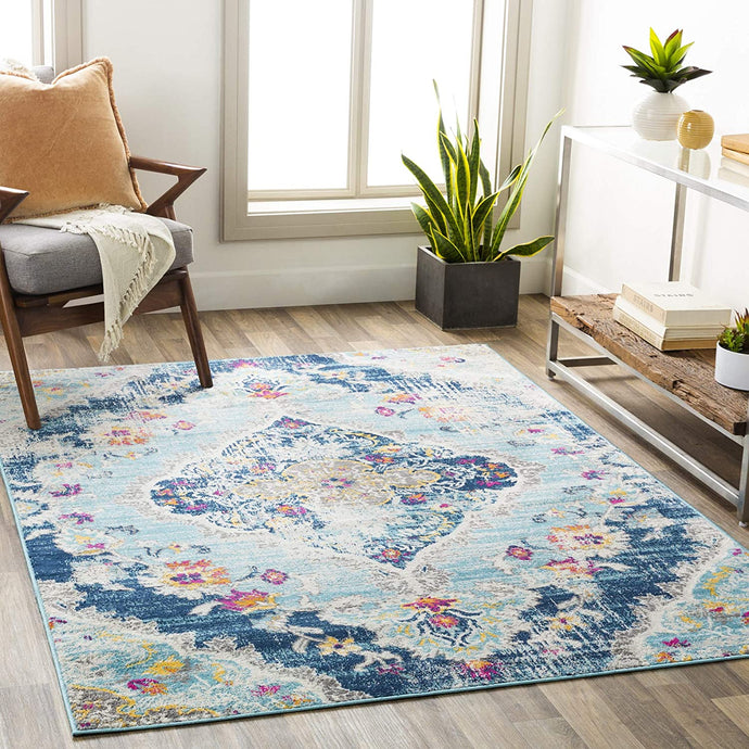 Antioch Traditional Medallion Blue Area Rug, Teal