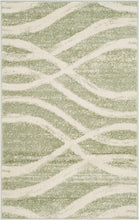 Modern Wave Distressed Area Rug, Sage / Cream