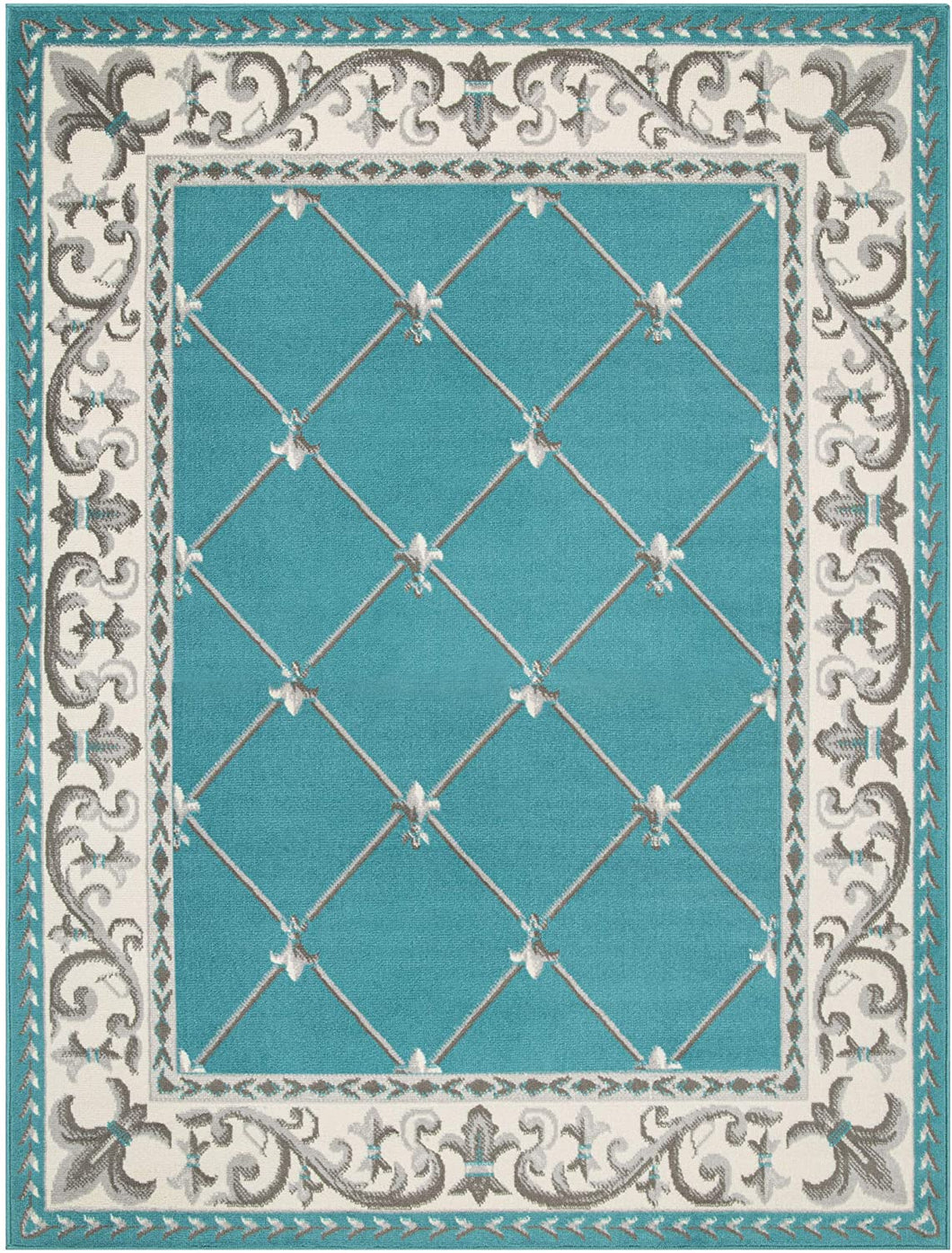 Kashan King Collection Checkered Area Rug Blue and Beige