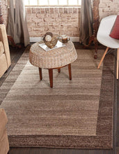 Contemporary Bordered Soft Light Brown Area Rug