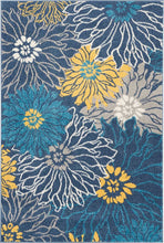 Floral Blue Grey Yellow Soft Area Rug