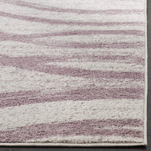 Modern Wave Distressed Soft Area Rug. Cream / Purple
