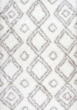 Premium White Grey Trellis Soft Plush Shag Area Rug