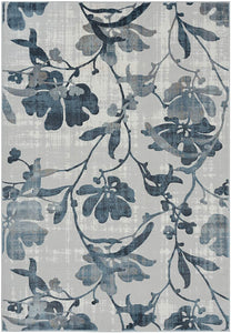 Modern Grey and Blue Floral Area Rug