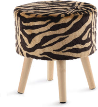 Collection Tiger Stripe Ottoman and Footstool 13" Round Decorative Faux Fur Stool