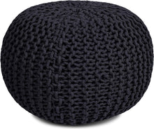 Round Pouf Foot Stool Ottoman - Knit Bean Bag Floor Chair - Cotton Braided Cord - Great for The Living Room, Bedroom and Kids Room - Small Furniture