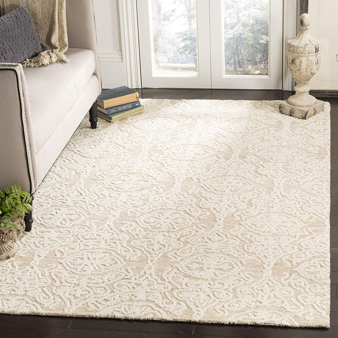 Blossom Handmade Premium Wool Soft Area Rug, Beige / Ivory