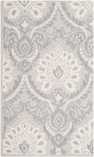 Damask Handmade Premium Wool Area Rug, Light Grey / Ivory