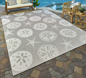 Beige Tropical Indoor Outdoor Patio Area Rug