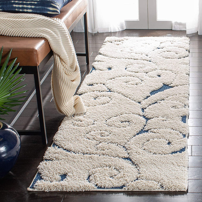 Premium Swirl Thick Plush Cream/Blue Area Shag Rug