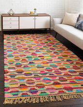 Cotton Trellis Collection Modern Geometric Bright Colors Multi/Beige Area Rug