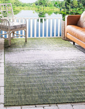 Outdoor Modern Collection Distressed Gradient Transitional Green Area Rug