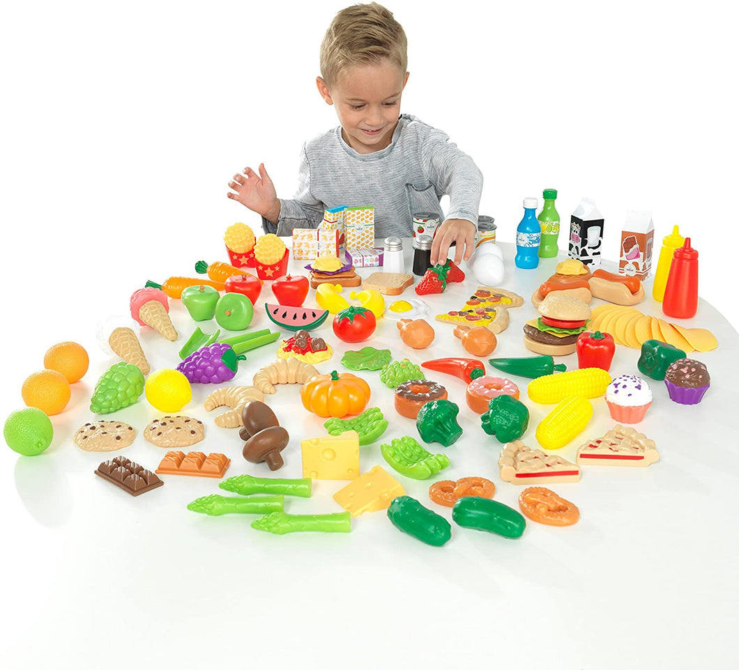 115-Piece Deluxe Tasty Treats Pretend Play Food Set, Plastic Grocery and Pantry Items