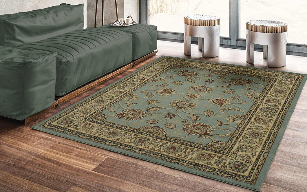 Traditional Sage Green Floral Area Rug