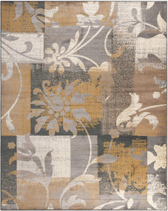 Floral Patchwork Design Camel Beige Grey Ivory Area Rug