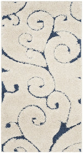 Premium Swirl Thick Plush Cream Blue Shag Rug