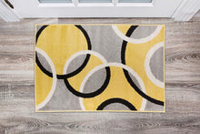 Contemporary Abstract Circles Soft Mustard Yellow Gray Area Rug