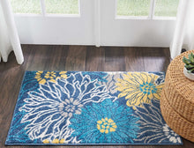 Floral Blue Grey Yellow Soft Area Rug