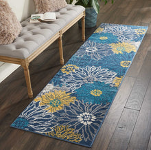 Floral Blue Grey Yellow Soft Area Rug