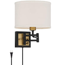 Joelle Black and Antique Brass Swing Arm Plug-In Wall Lamp