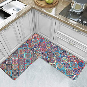 MELAJIA Kitchen Mats Cushioned Anti Fatigue 2 Piece Set Comfort Floor Mat Non Skid Waterproof PVC Heavy Duty Kitchen Rugs (17.3" x 27.5" + 17.3" x 47.2")