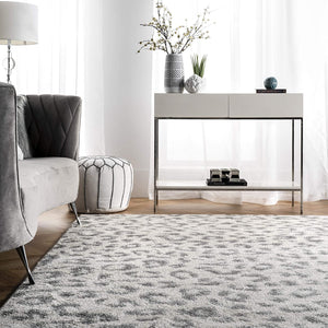 Leopard Print Soft Rug, Grey