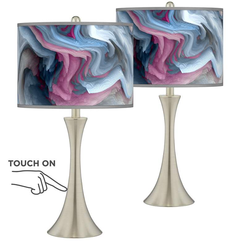 Europa Trish Brushed Nickel Touch Table Lamps Set of 2