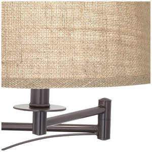 Brinly Brown Burlap Shade Plug-In Swing Arm Wall Lamp with Cord Cover