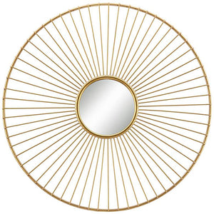 Sarra Gold Leaf Metal 33" Round Wall Mirror