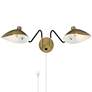 Colborne Brass and Black Adjustable Twin Swing Arm Plug-In Wall Lamp