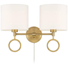 Amidon Antique Brass Drop Ring Plug-In 2-Light Wall Lamp