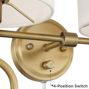 Amidon Antique Brass Drop Ring Plug-In 2-Light Wall Lamp with Cord Cover