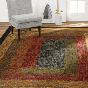 Geometric Bordered Black Brown Red Soft Area Rugs - Multiple Sizes